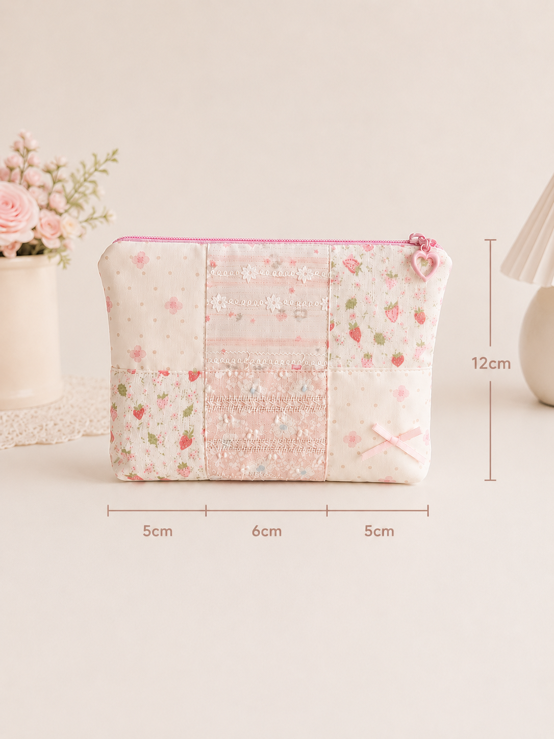 Handmade Strawberry Lace Patchwork Zipper Pouch |Free shipping