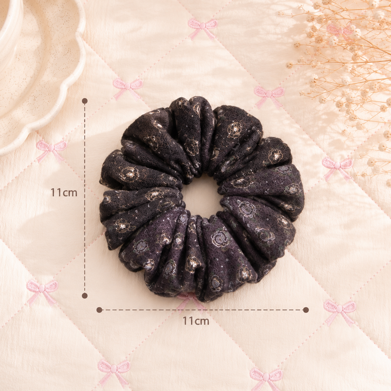 Handmade Black Floral Patchwork Scrunchie|Free shipping