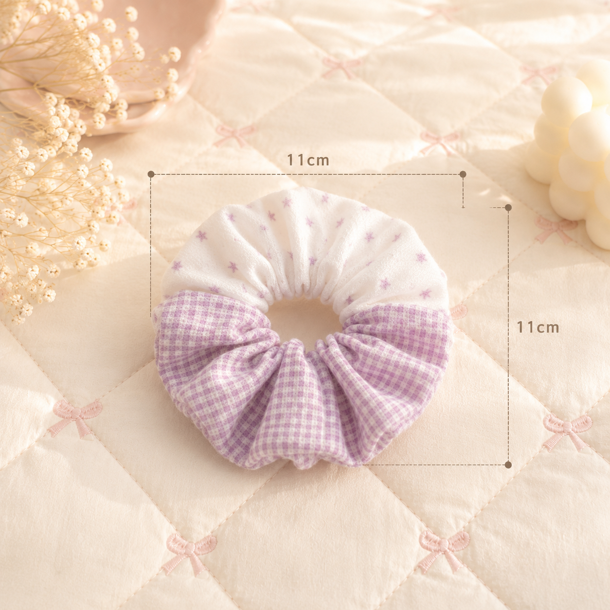 Handmade Lavender Gingham Patchwork Scrunchie|Free shipping