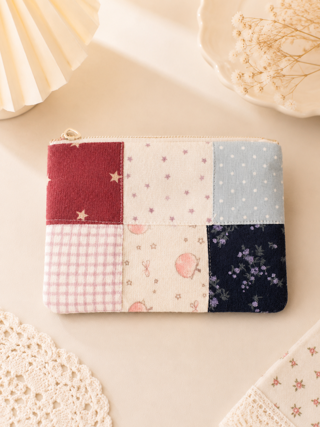 Handmade Vintage Patchwork Zipper Pouch | Everyday Essentials Bag