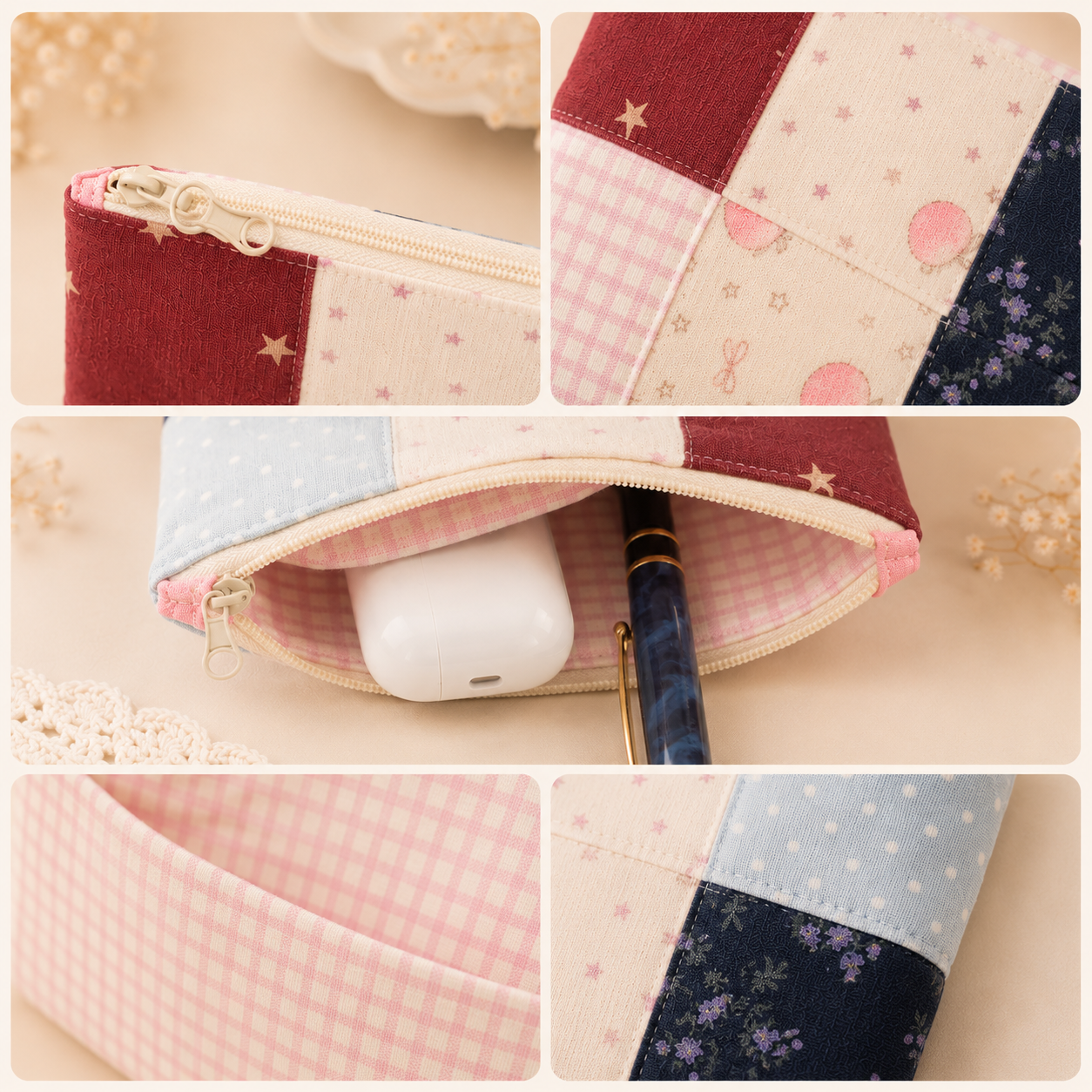 Handmade Vintage Patchwork Zipper Pouch | Everyday Essentials Bag