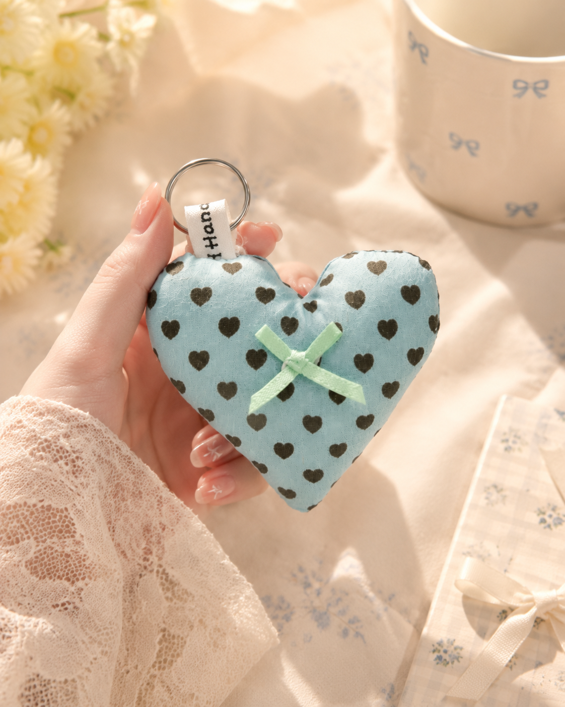 Handmade Blue Heart Fabric Keychain｜Free shipping