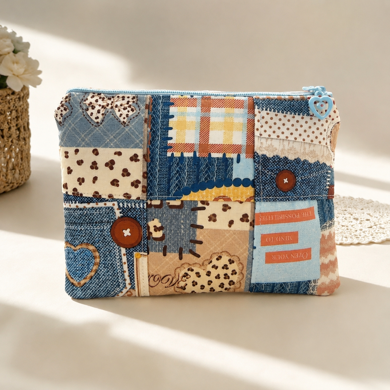 Handmade Vintage Blue Fabric Organizer ｜Free shipping