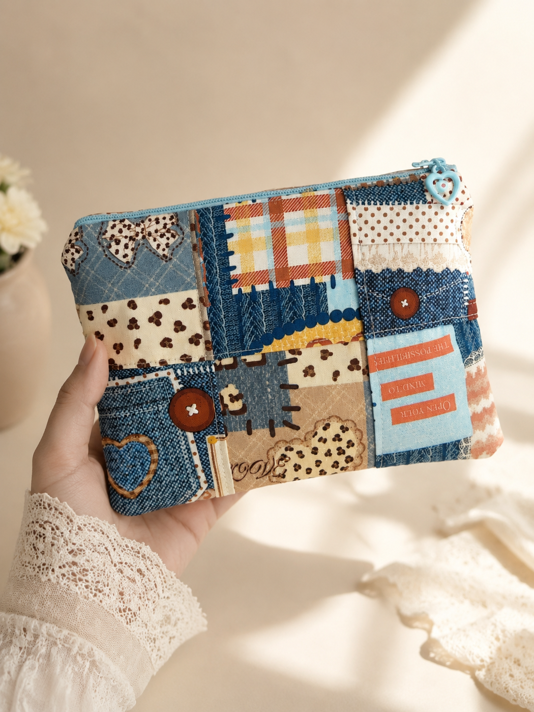 Handmade Vintage Blue Fabric Organizer ｜Free shipping