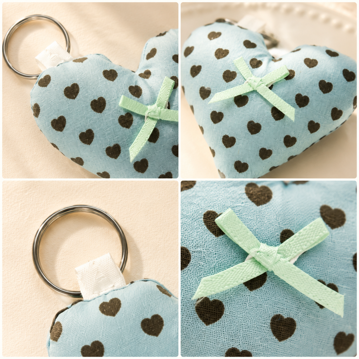 Handmade Blue Heart Fabric Keychain｜Free shipping