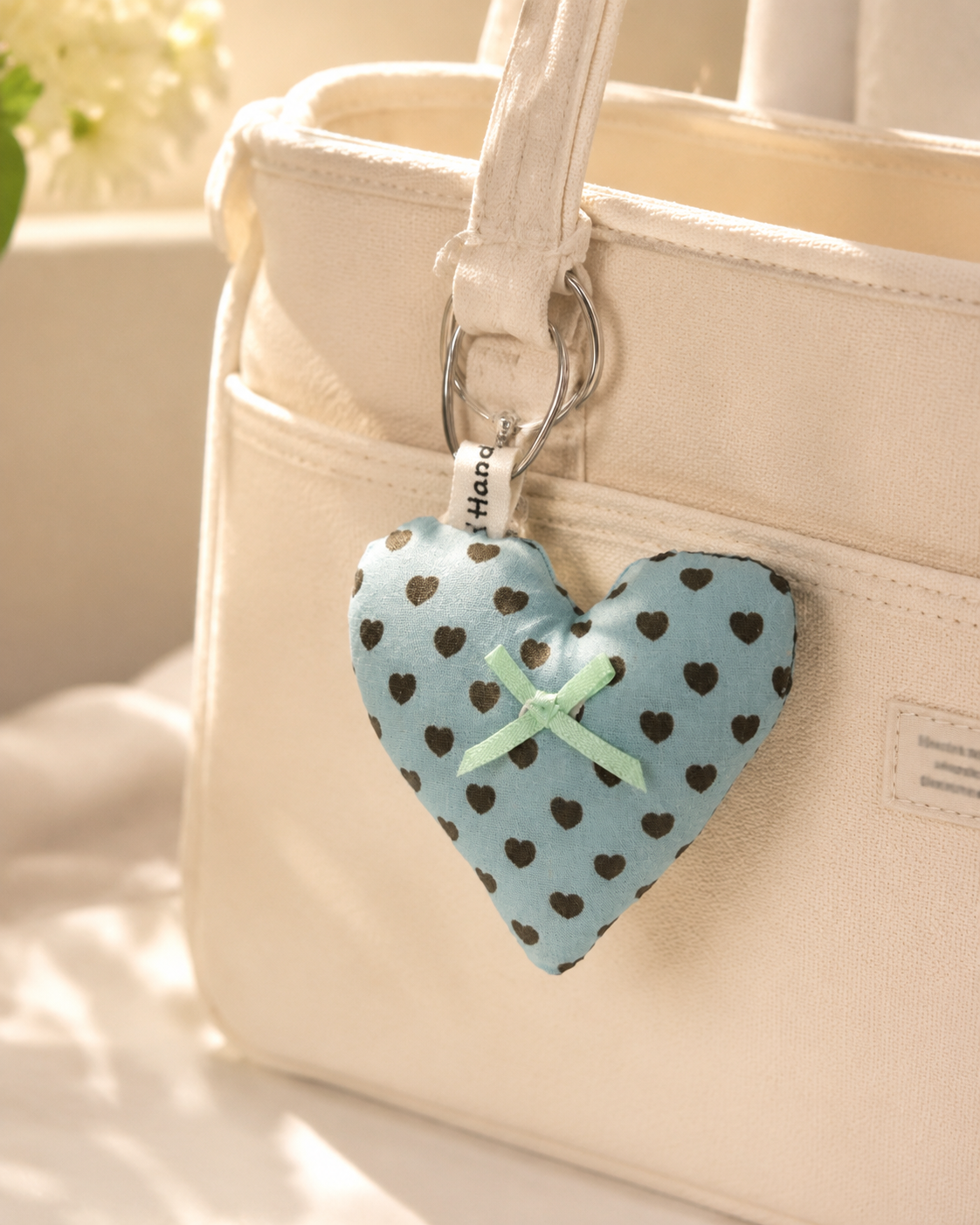 Handmade Blue Heart Fabric Keychain｜Free shipping