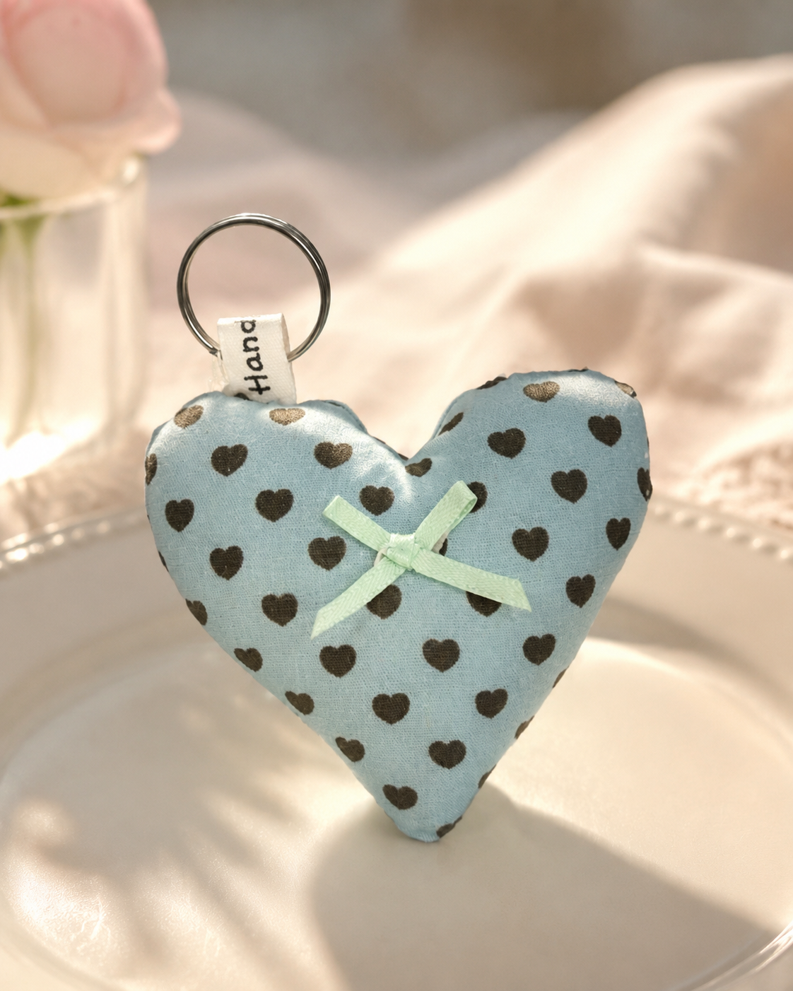 Handmade Blue Heart Fabric Keychain｜Free shipping