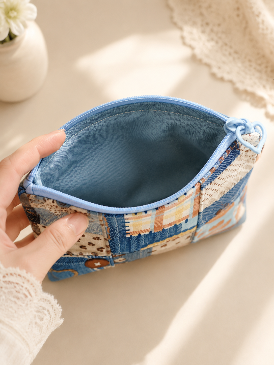 Handmade Vintage Blue Fabric Organizer ｜Free shipping