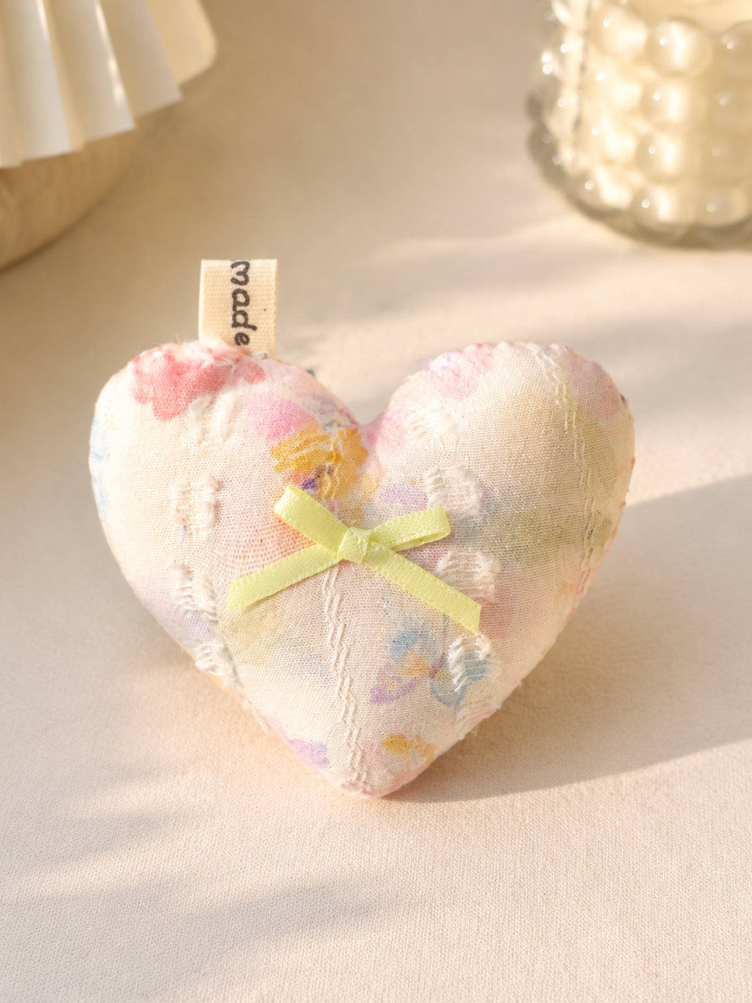 Handmade Pastel Floral Patchwork Heart Bag Charm | Free shipping