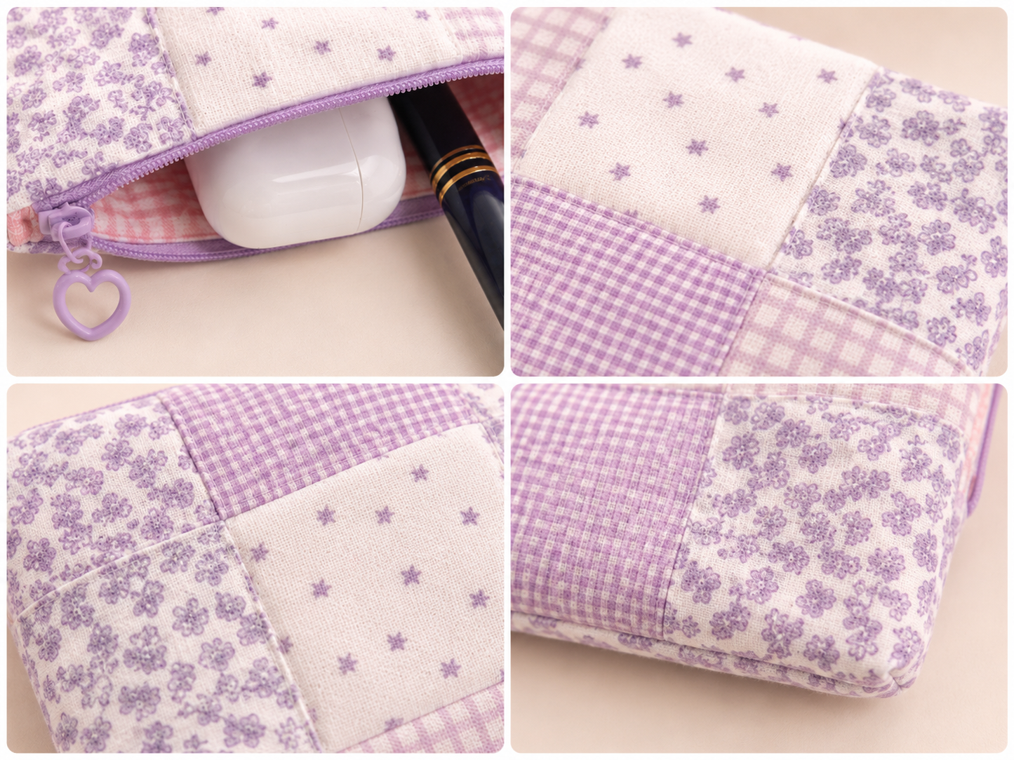 Handmade Lavender Patchwork Zipper Pouch | Everyday Essentials Bag