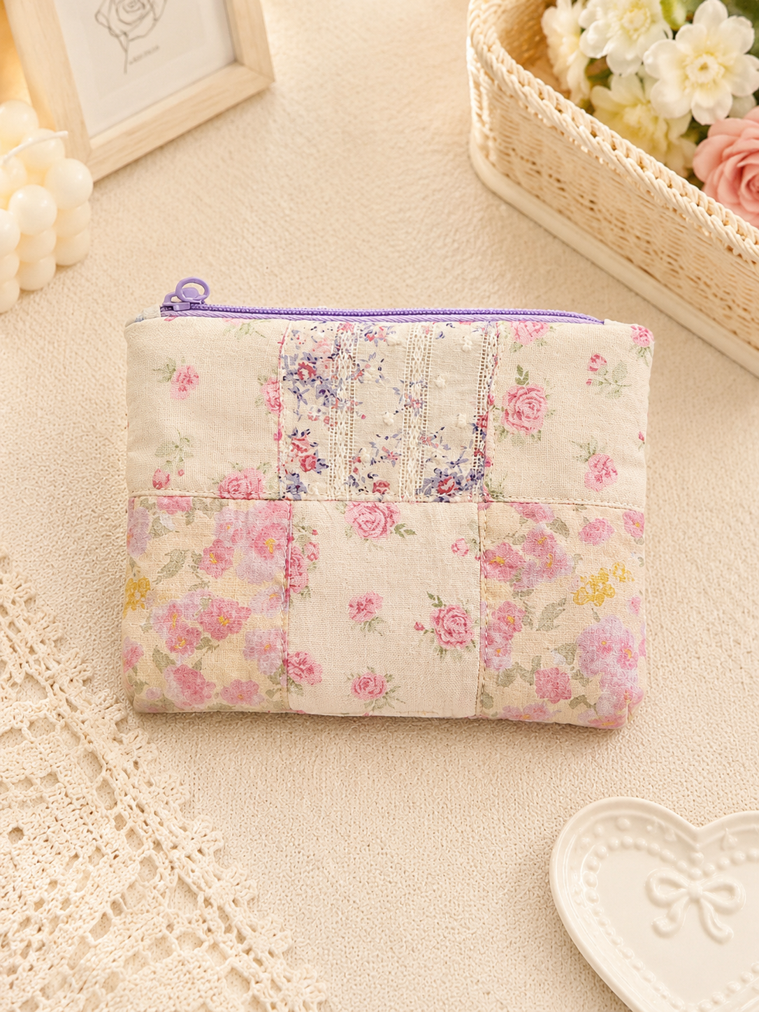 z-Floral Vintage Handmade Patchwork Pouch｜Free shipping