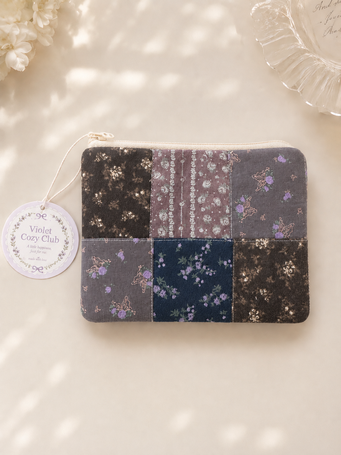 Handmade Midnight Floral Patchwork Zipper Pouch | Everyday Essentials Bag