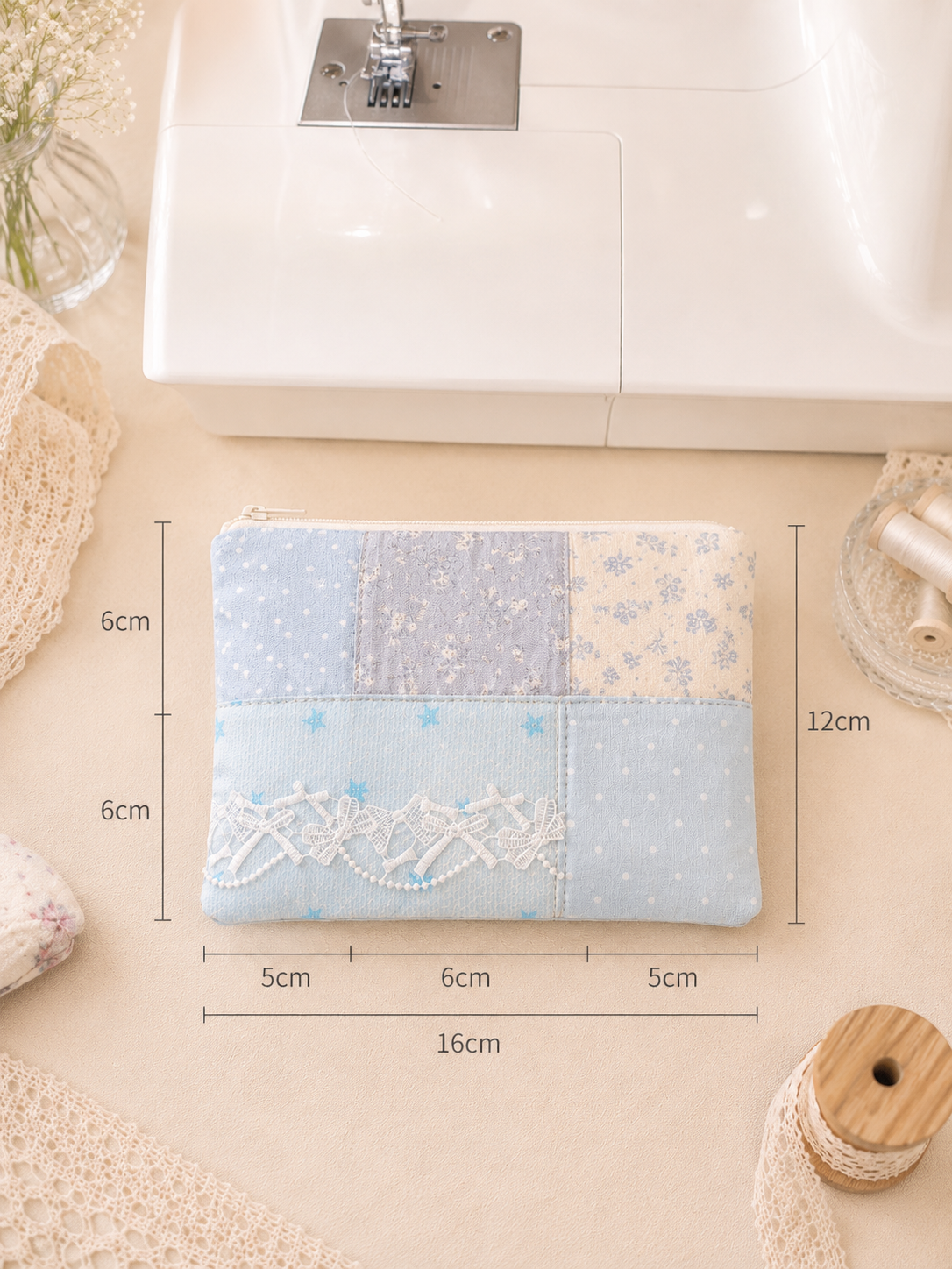 Handmade Blue Patchwork Zipper Pouch | Everyday Essentials Bag