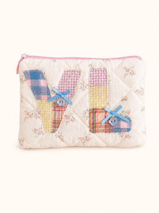 Handmade Personalized Initial Patchwork Zipper Pouch｜Free shipping