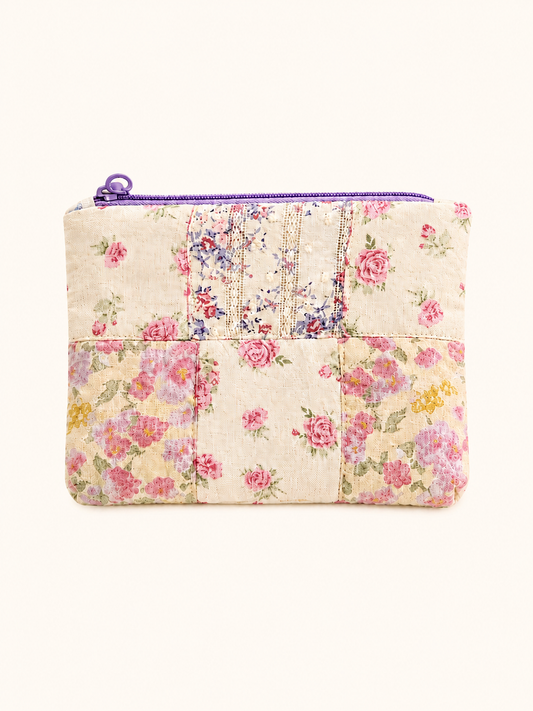 Handmade Floral Patchwork Zipper Pouch | Everyday Essentials Bag