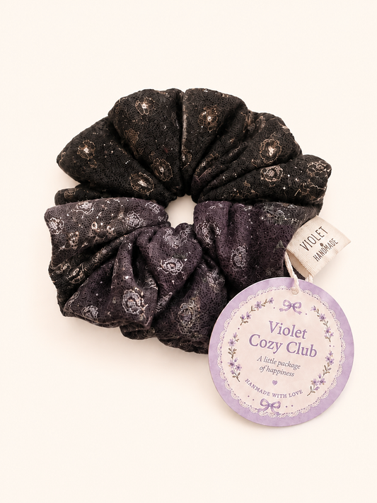 Handmade Black Floral Patchwork Scrunchie｜Free shipping