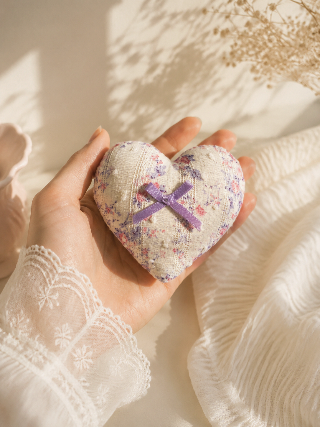 Handmade Lavender Floral Handmade Heart Charm | Free shipping