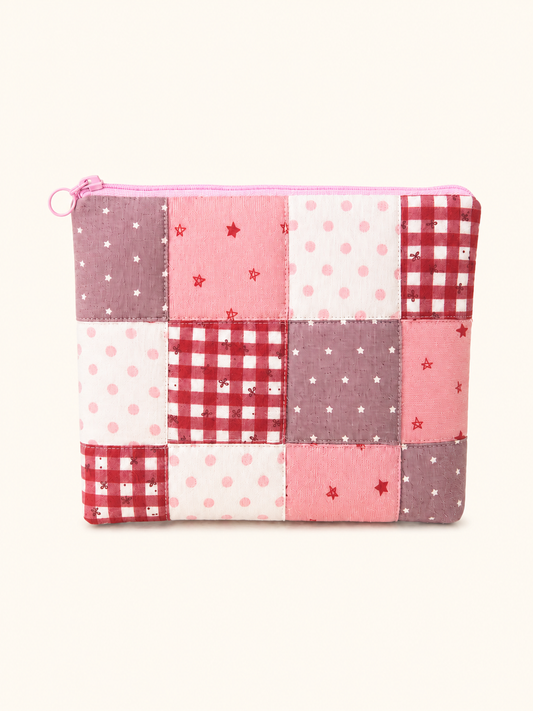 Handmade Pink Patchwork Zipper Pouch | Free shipping