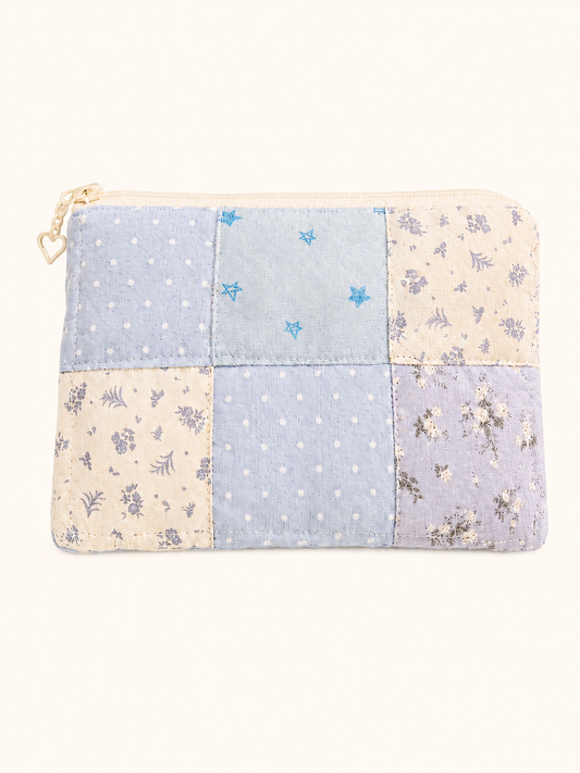Handmade Blue Floral Patchwork Zipper Pouch | Everyday Essentials Bag