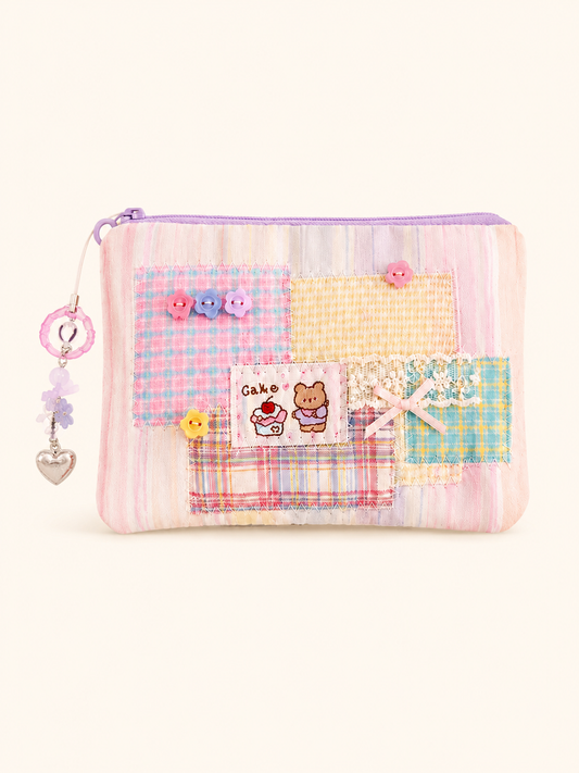 Handmade Pastel Cake Bear Patchwork Zipper Pouch ｜Free shipping