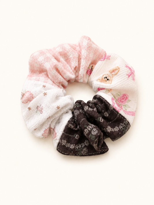 Handmade Pink Bunny Floral Patchwork Scrunchie｜Free shipping