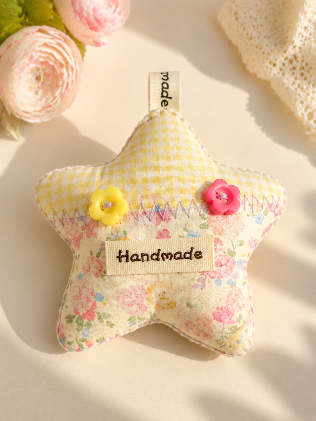 Handmade Pastel Floral Patchwork Star Charm｜Free shipping