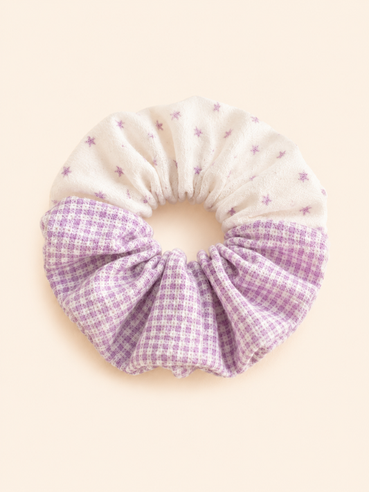 Handmade Lavender Gingham Patchwork Scrunchie｜Free shipping