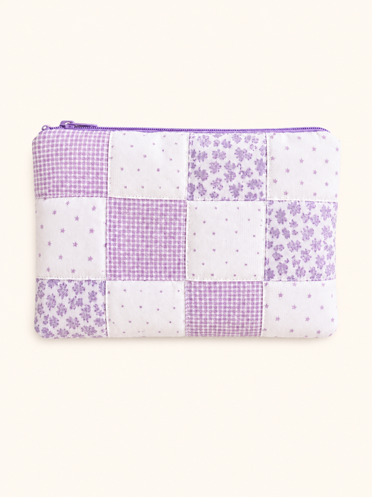 Handmade Lavender Patchwork Zipper Pouch | Large Everyday Essentials Bag