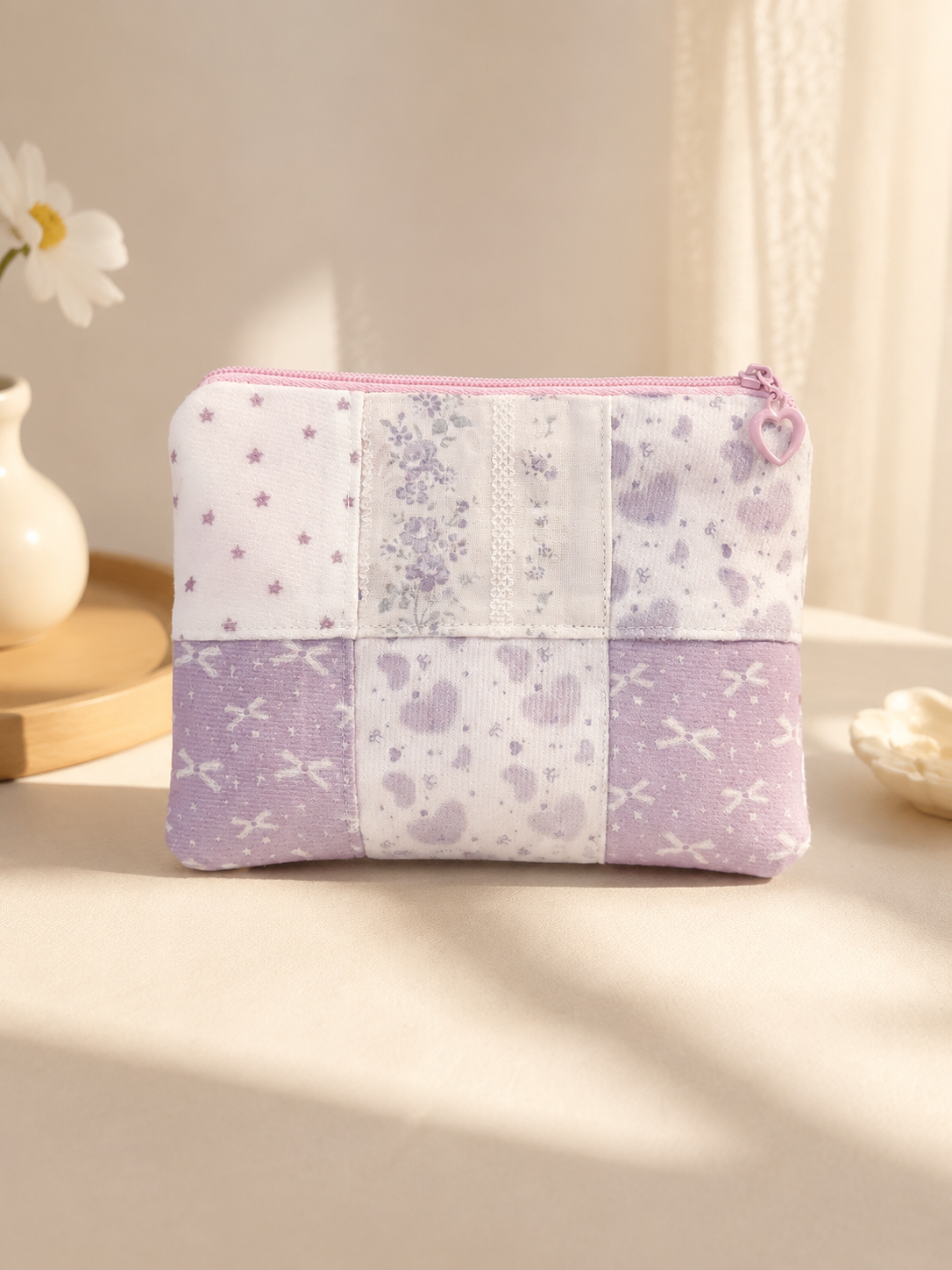 Handmade Lavender Patchwork Zipper Pouch | Free shipping