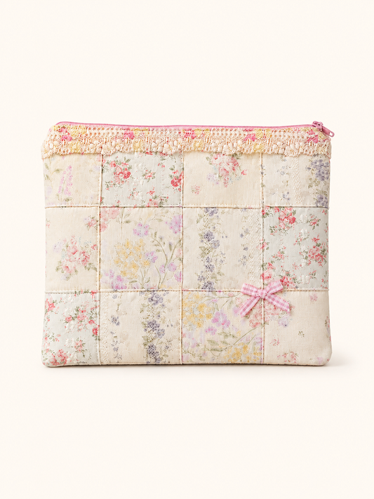 Handmade Vintage Floral Patchwork Zipper Pouch ｜Free shipping