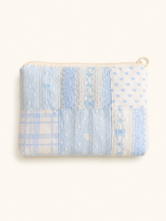 Handmade Blue Lace Patchwork Zipper Pouch｜Free shipping