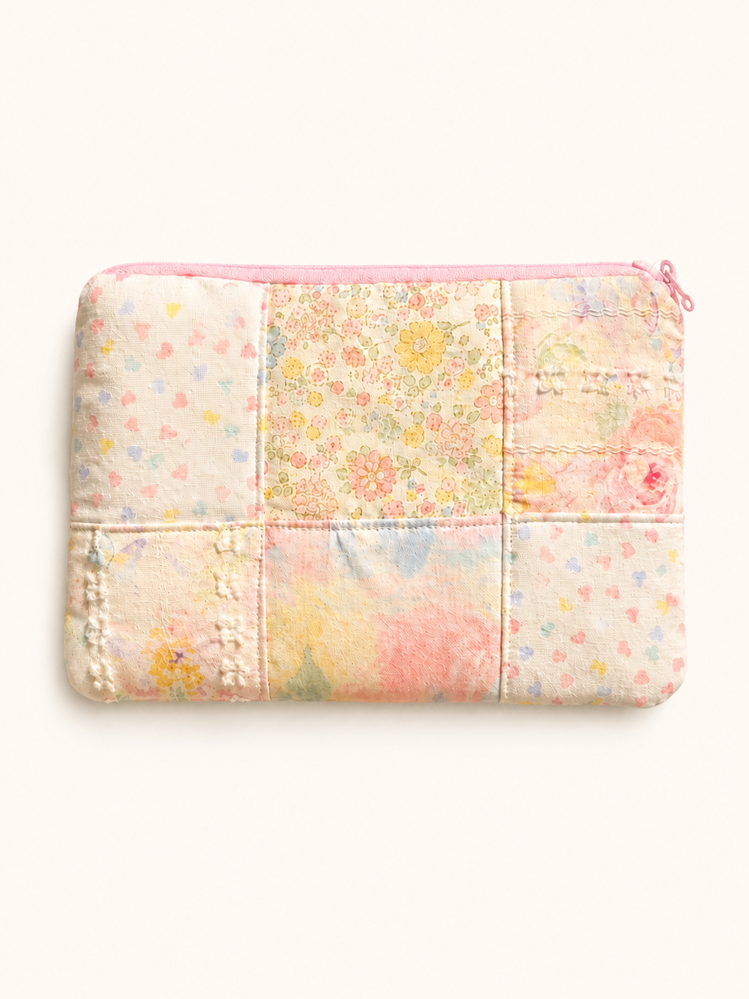 Handmade Pastel Floral Patchwork Zipper Pouch ｜Free shipping