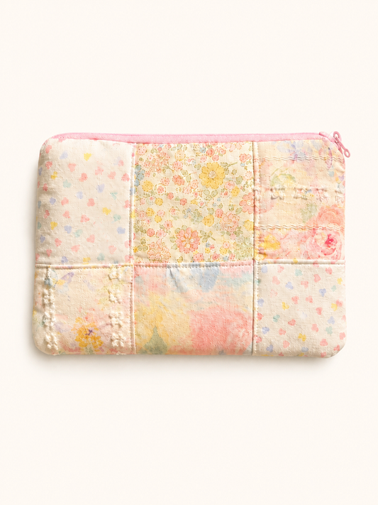 Handmade Pastel Floral Patchwork Zipper Pouch ｜Free shipping
