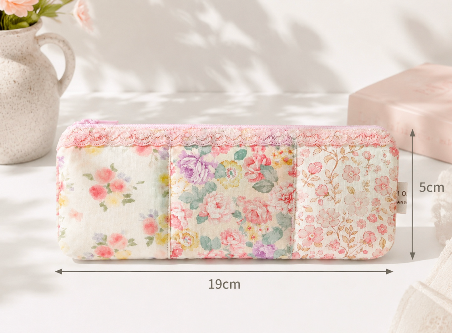 Handmade Blush Garden Floral Patchwork Pencil Case｜Free shipping