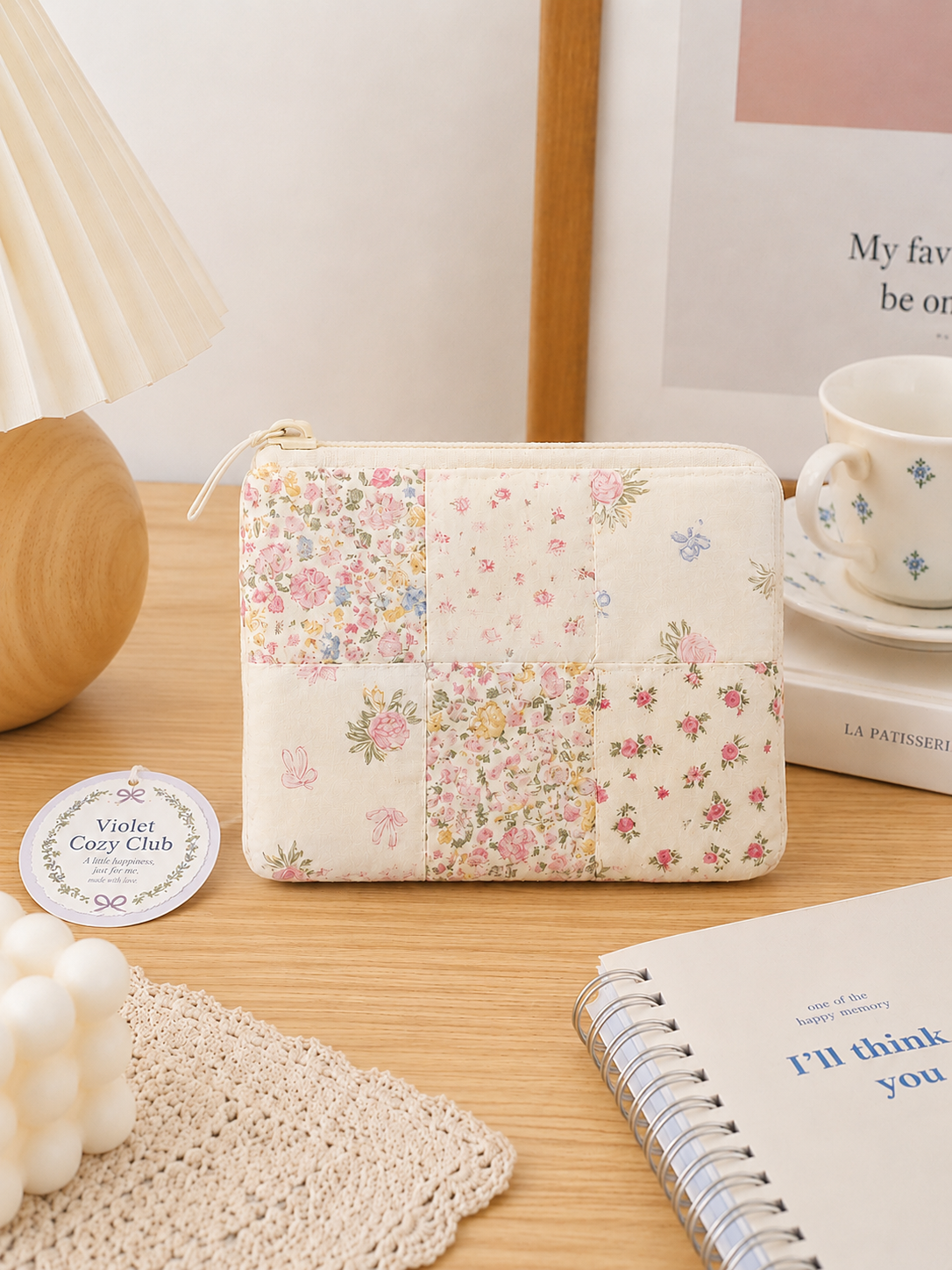 Handmade Cream Floral Patchwork Zipper Pouch | Everyday Essentials Bag