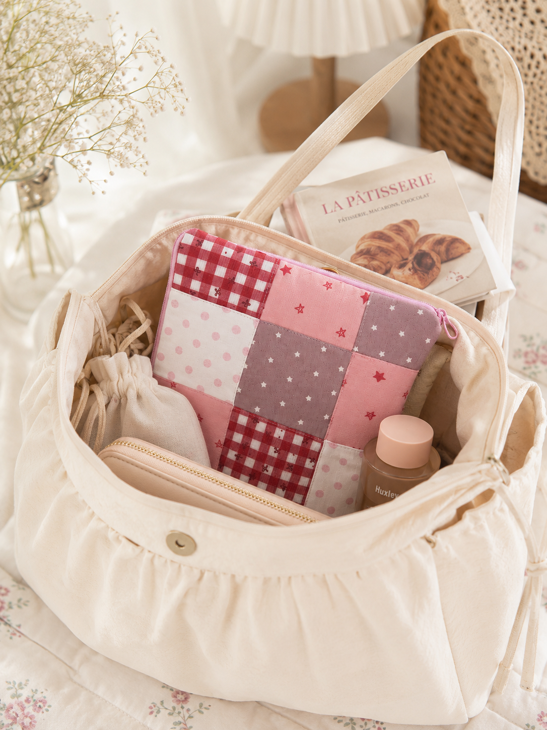 Handmade Pink Patchwork Zipper Pouch | Free shipping