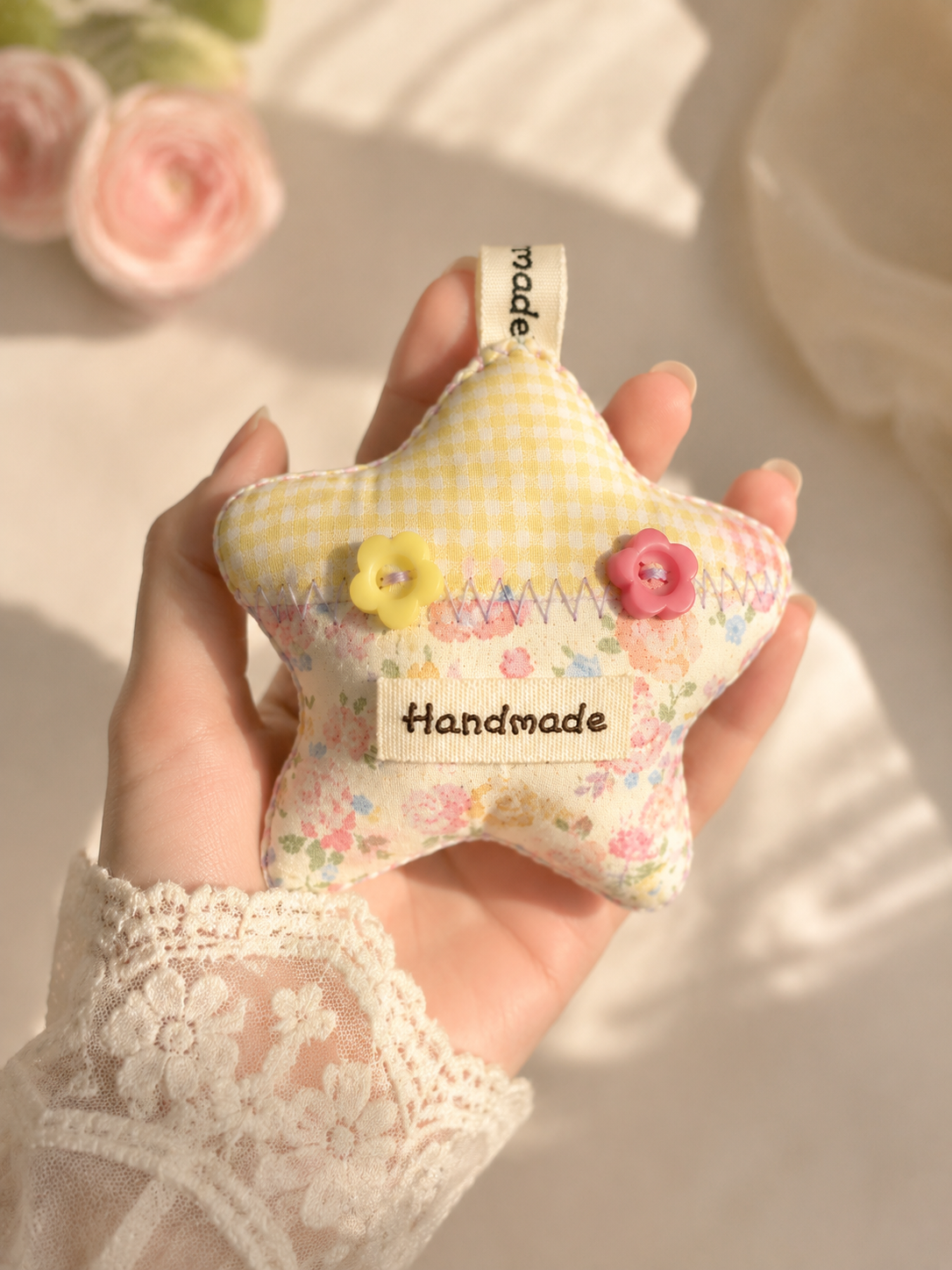 Handmade Pastel Floral Patchwork Star Charm｜Free shipping