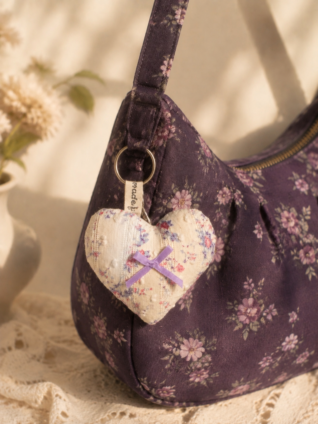 Handmade Lavender Floral Handmade Heart Charm | Free shipping