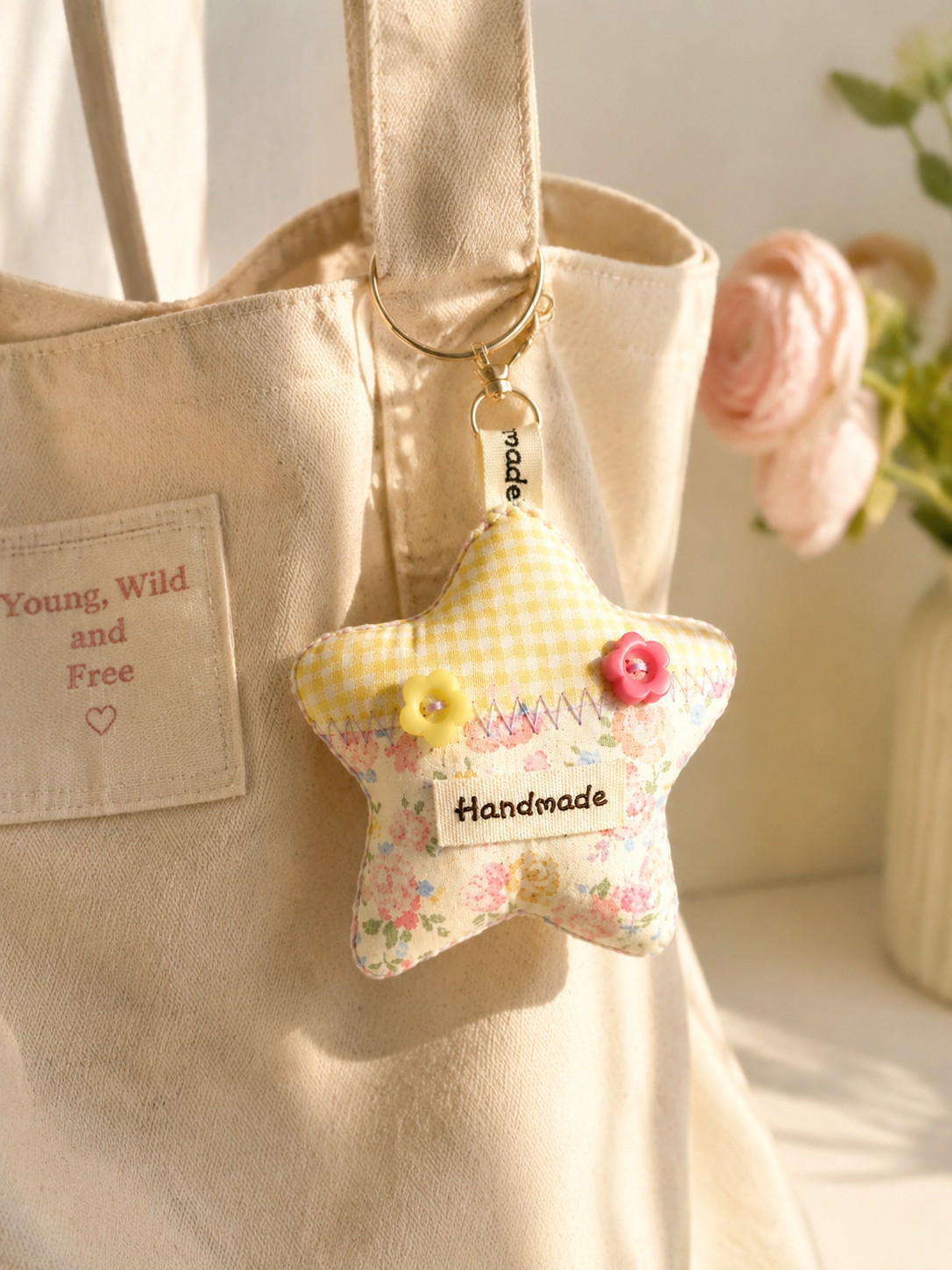 Handmade Pastel Floral Patchwork Star Charm｜Free shipping