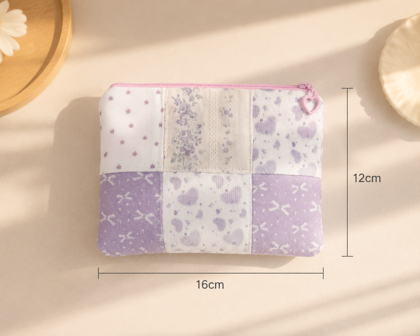 Handmade Lavender Patchwork Zipper Pouch | Free shipping