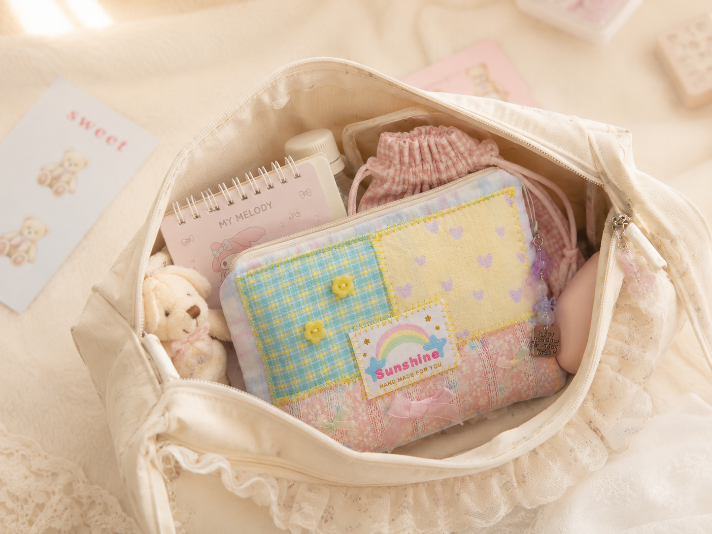 Handmade Pastel Sunshine Patchwork Zipper Pouch ｜Free shipping