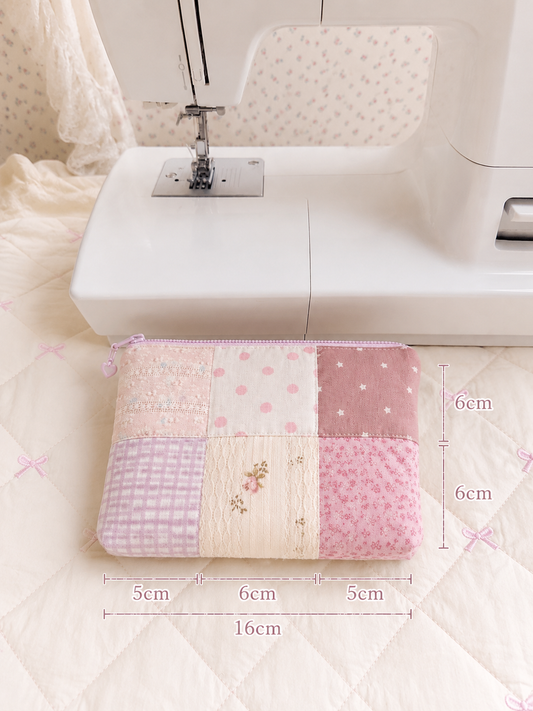 Handmade Blush Pink Patchwork Zipper Pouch | Everyday Essentials Bag