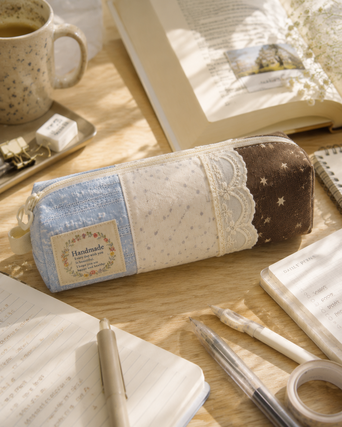 Handmade Blue Star Patchwork Pencil Case ｜Free shipping