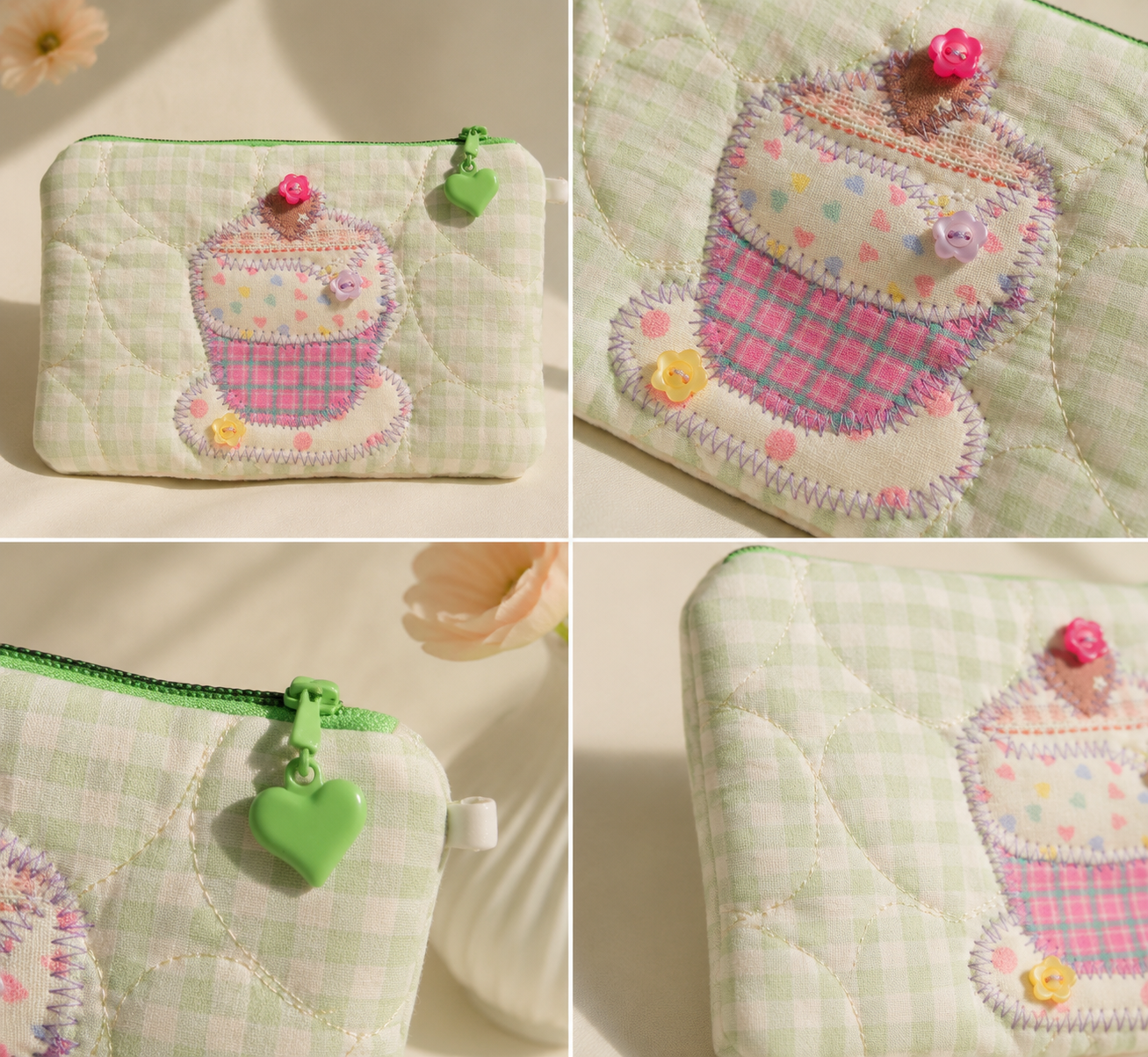 Handmade Sweet Cupcake Patchwork Zipper Pouch ｜Free shipping