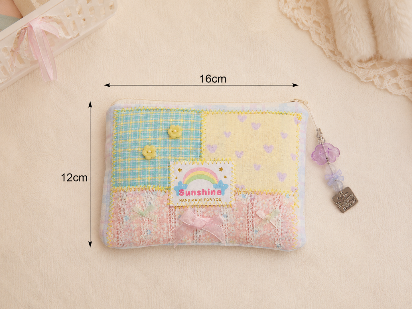 Handmade Pastel Sunshine Patchwork Zipper Pouch ｜Free shipping