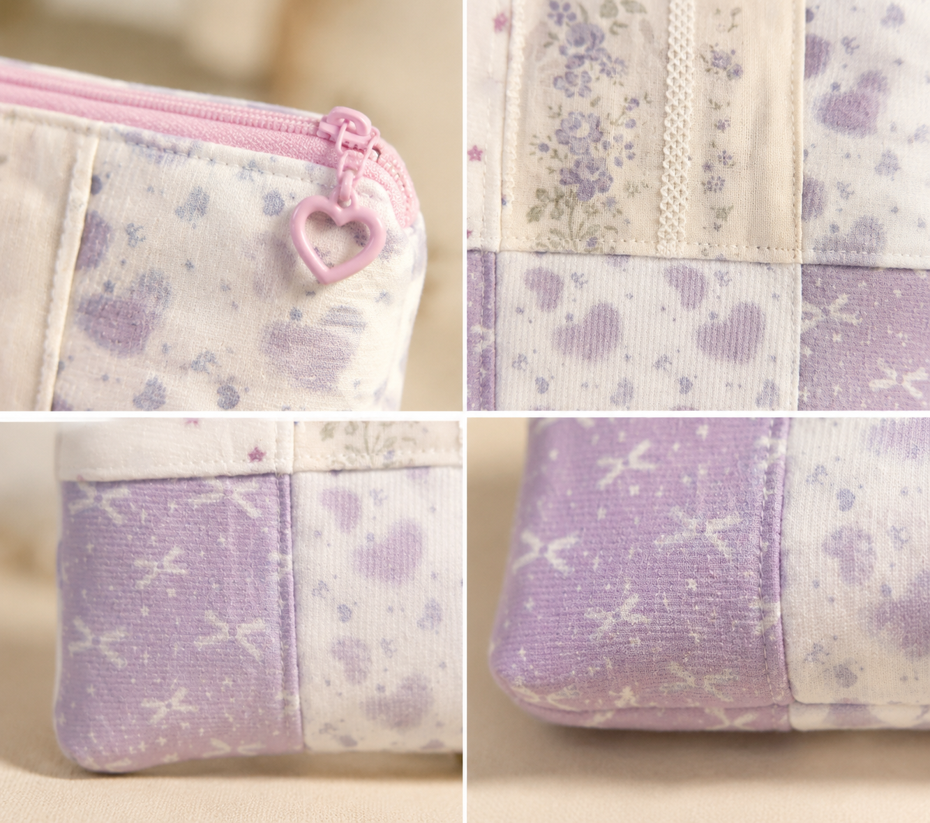 Handmade Lavender Patchwork Zipper Pouch | Free shipping