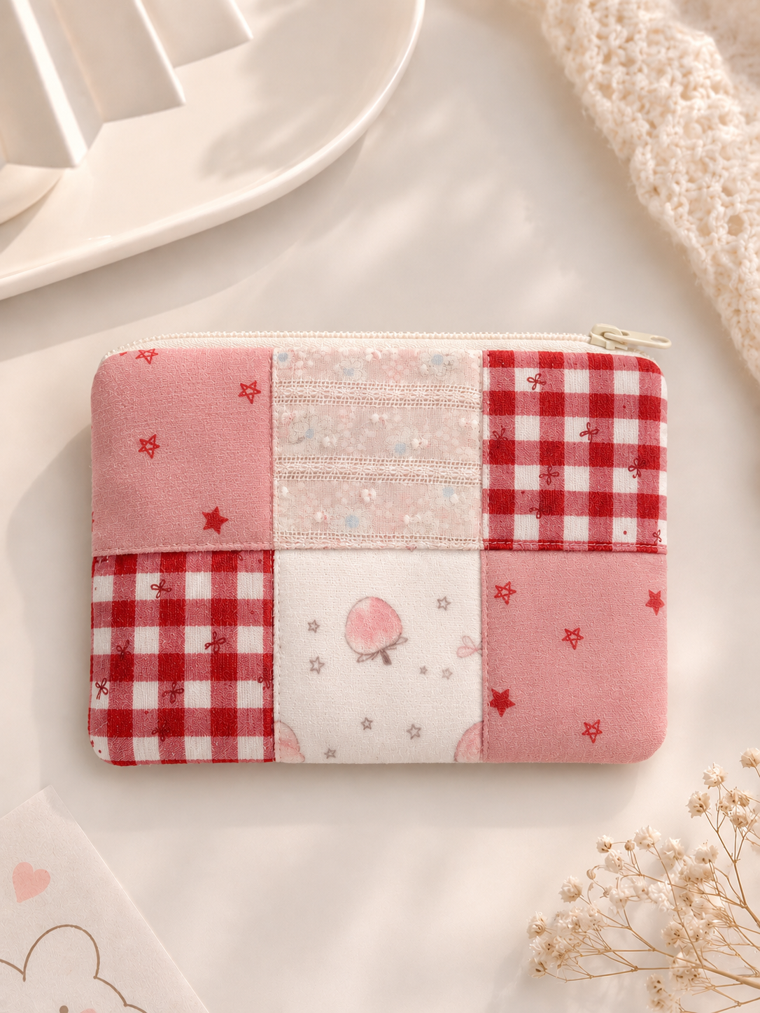 Handmade Strawberry Patchwork Zipper Pouch | Everyday Essentials Bag