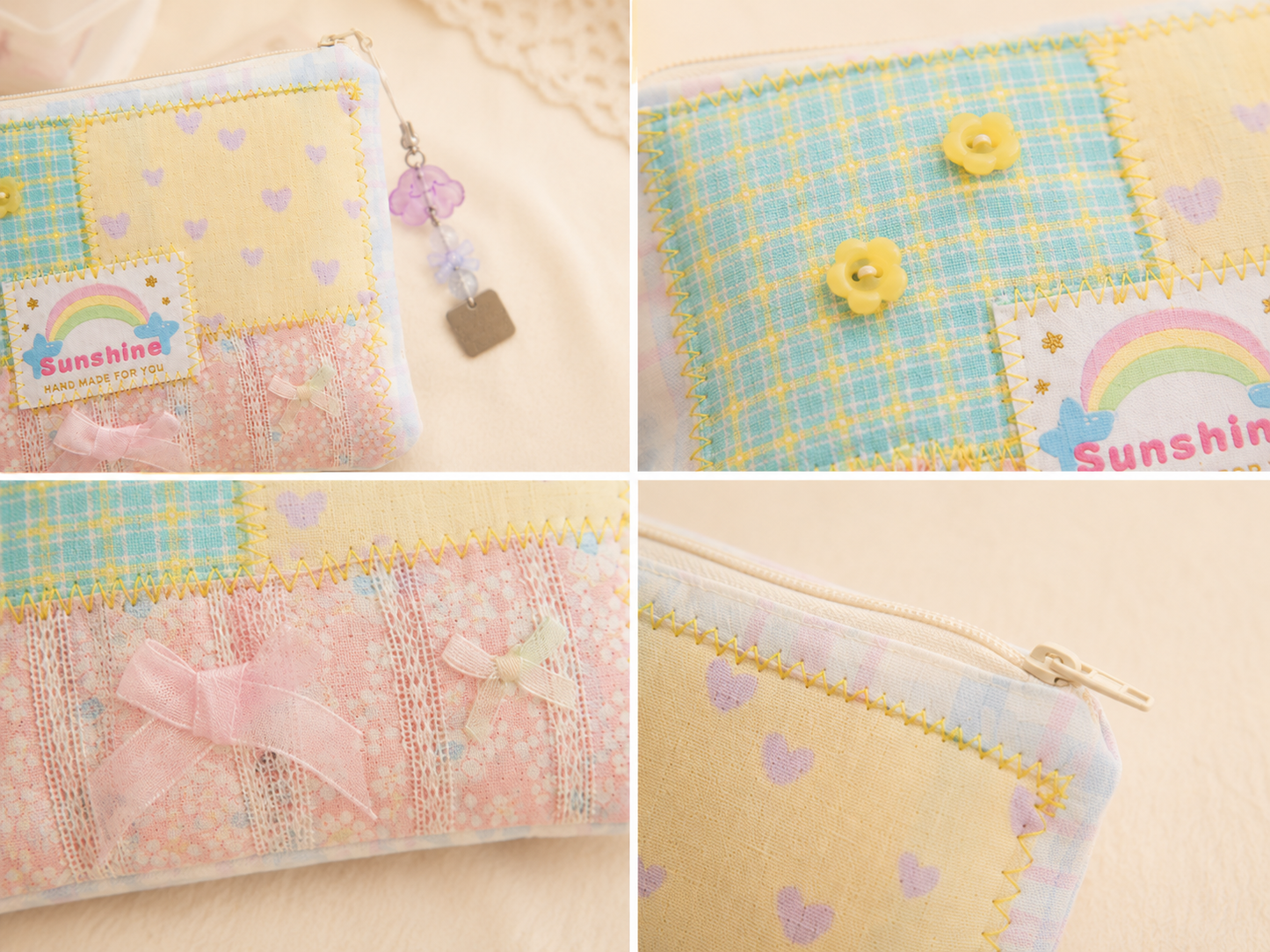 Handmade Pastel Sunshine Patchwork Zipper Pouch ｜Free shipping