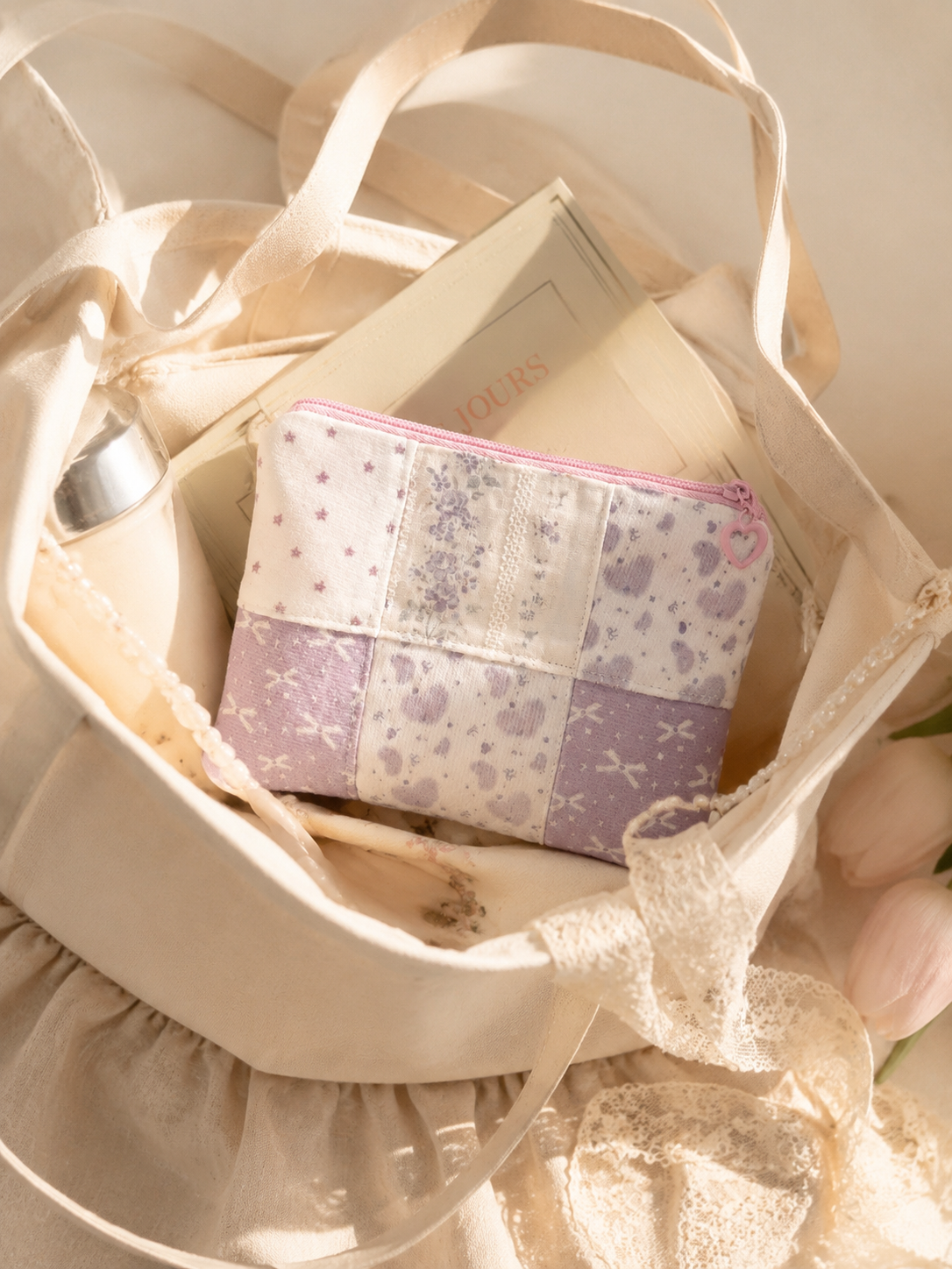 Handmade Lavender Patchwork Zipper Pouch | Free shipping