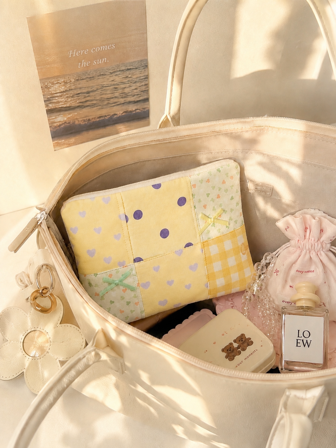Handmade Yellow Gingham Patchwork Zipper Pouch｜Free shipping